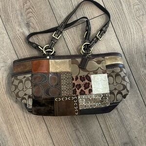 Coach Soho F12843 Brown Patchwork Leather & Canvas Shoulder Bag